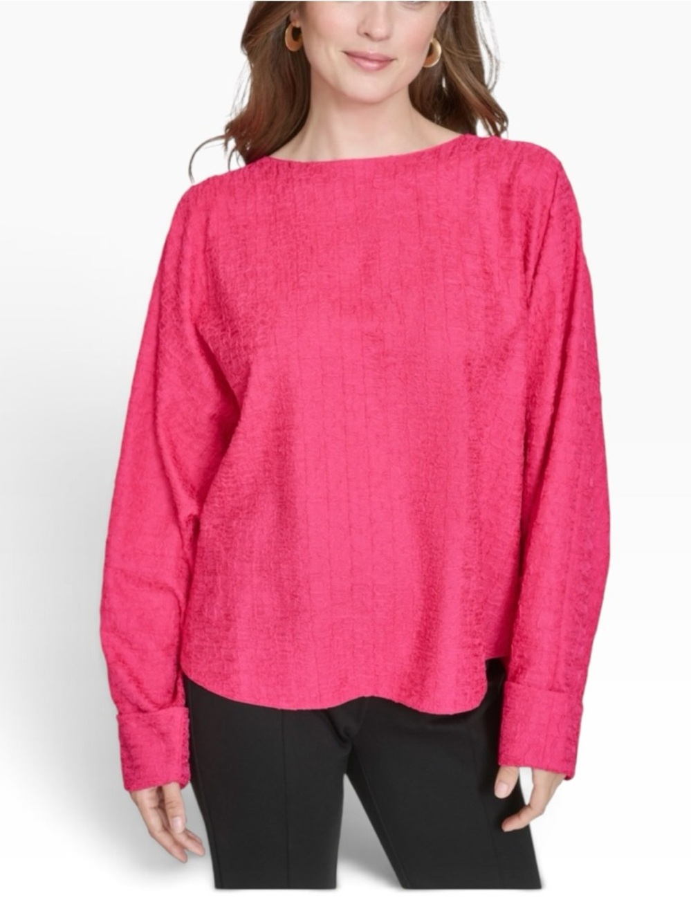 Halston Magenta Pink Dot Jacquard Long Sleeve Blouse - Size XSmall NEW